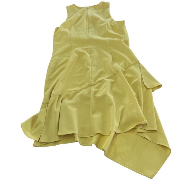 Theia Dress Womens‎ 4 Yellow Lemon Ruffle Hem Crepe Asymmetrical Sheath - Picture 4 of 10
